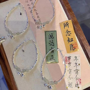 新款 小众铃兰花设计纯银手串轻奢简约直播 天然和田玉碎银手链女款