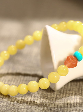 蜜蜡手串搭配松石南红佛头简约时