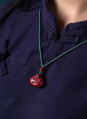 天然朱砂吊坠紫金砂弥勒佛女款项