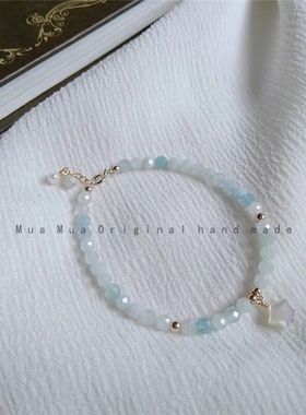 新品天然海蓝宝14K注金三月生辰