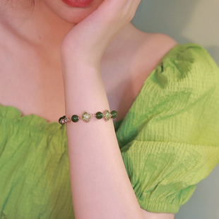 定制定做绿玉髓四叶草手链小众设计感简约清新风显白女生饰品礼品