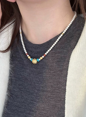 新中式项链贝珠珍珠古法金项链女