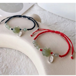 天然和田玉龙年本命年红绳手链女银生肖情侣款 手链手工编织