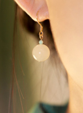 声声慢自然和田玉耳环小巧易搭耳钉小众设计感古风玉石耳饰女