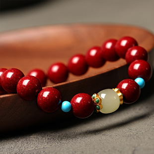 红朱砂紫金砂天然原石和田玉石手链男女手串牛本命年礼物手工