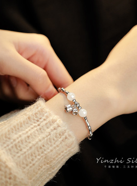 s925银手链女铃兰花手串轻奢小众
