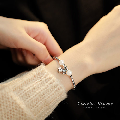 s925银手链女铃兰花手串轻奢小众