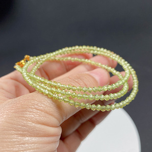 天然绿橄榄石手链 细款按扣绿色水晶三圈手串祼原石指环戒指批发