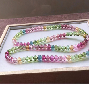 天然西瓜碧玺单圈多圈手链女水晶通透彩虹糖果圆珠手串批发厂