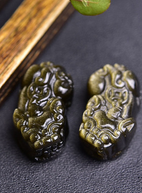 真品天然金曜石貔貅吊坠手链多尺