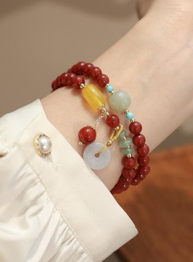 天然红玛瑙玉髓女款手串双圈珠平