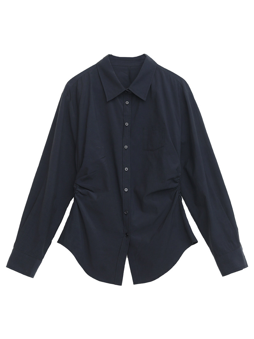 Black long-sleeve button-up shirt on a white background