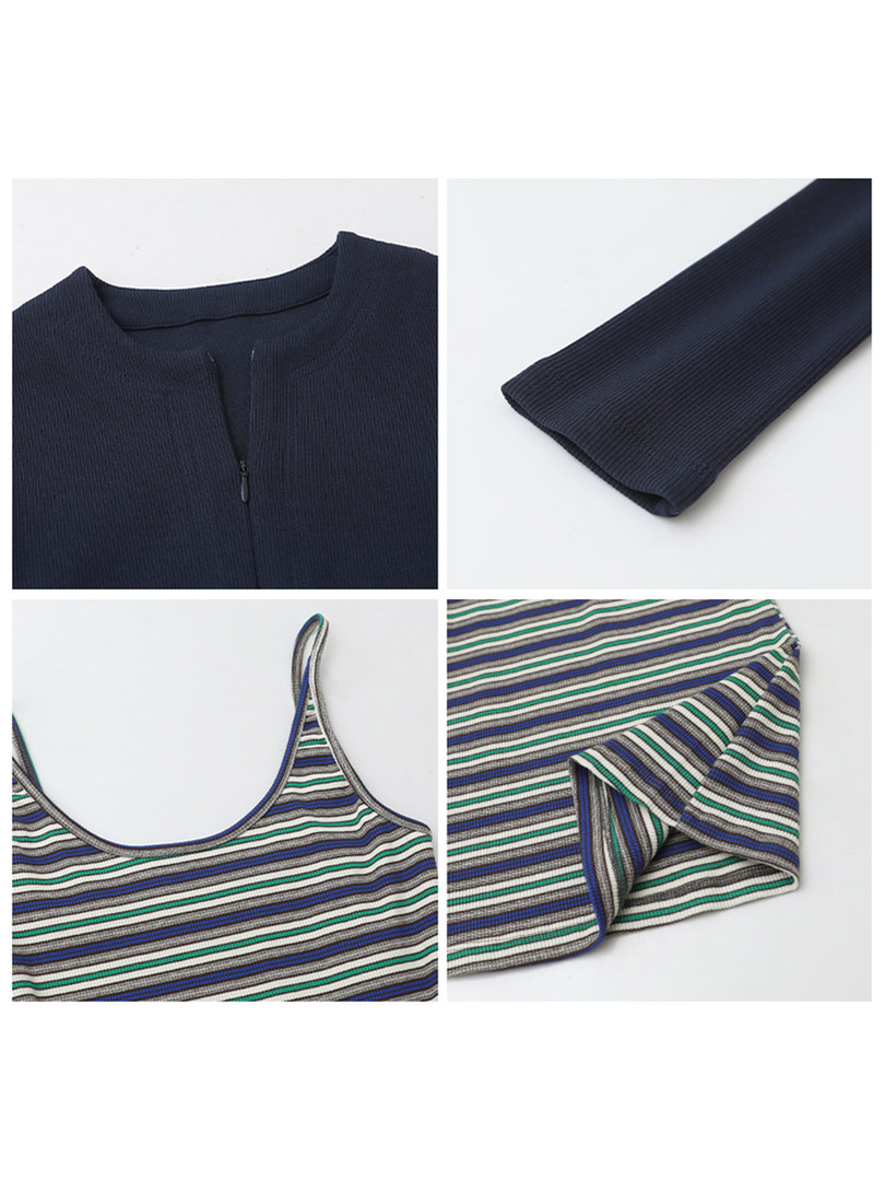 Close-up collage of ribbed sleeveless striped tops on a white background