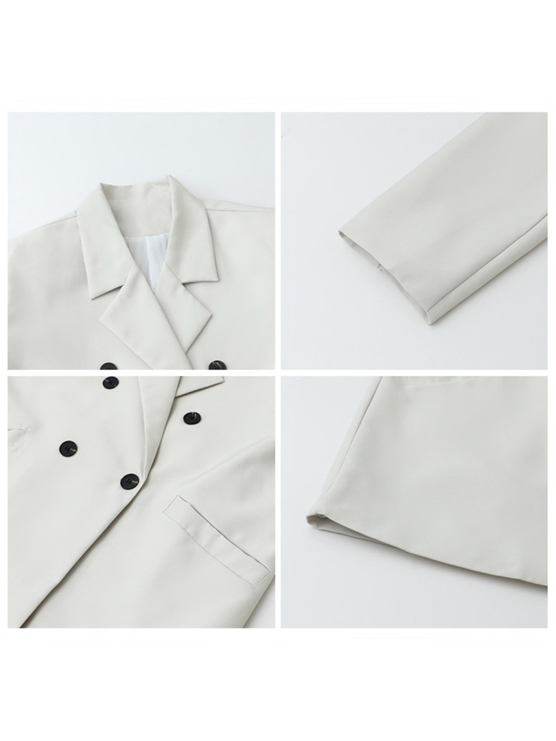 White blazer jacket shown in multiple product views on a plain background