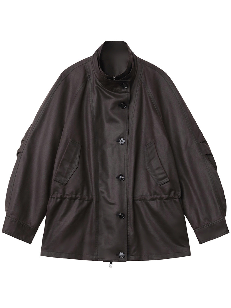 Dark brown button-up jacket displayed on a white background