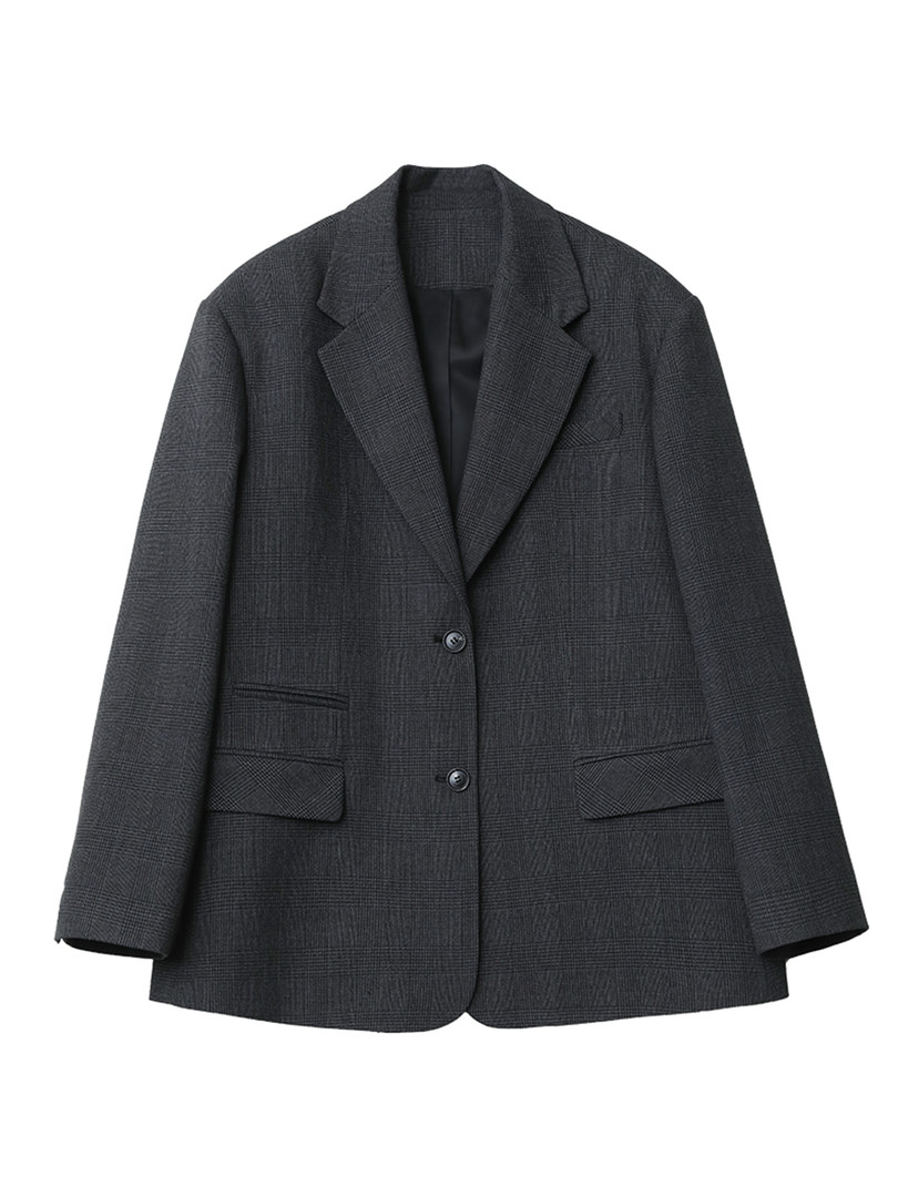Dark gray plaid blazer jacket on a white background