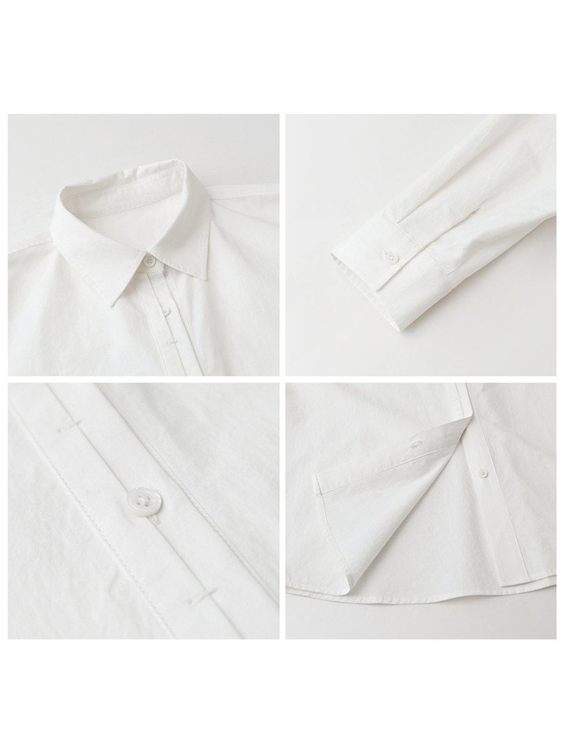 White button-up shirt shown in multiple close-up views on a plain background