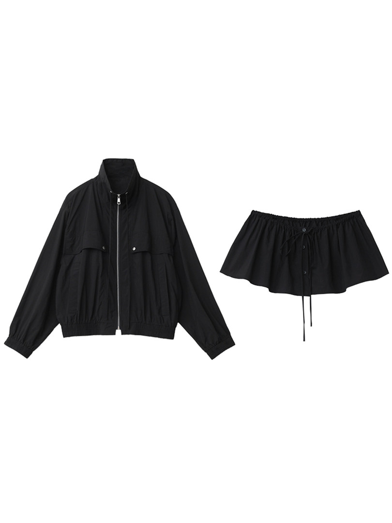 Black jacket and matching black skirt shown on a white background