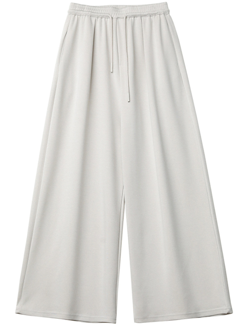 Light gray wide-leg drawstring pants on a white background
