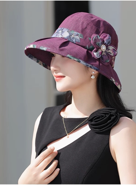 中老年帽子女士春夏遮阳夏凉盆帽