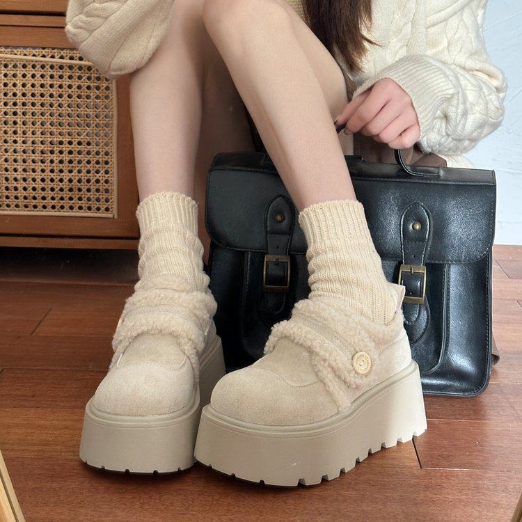 品牌8cm女鞋小个子厚底全包勃肯鞋女2025新款圆头加绒博肯单鞋,女鞋,深口单鞋,淘宝优惠券,粉丝福利购,淘宝优惠卷