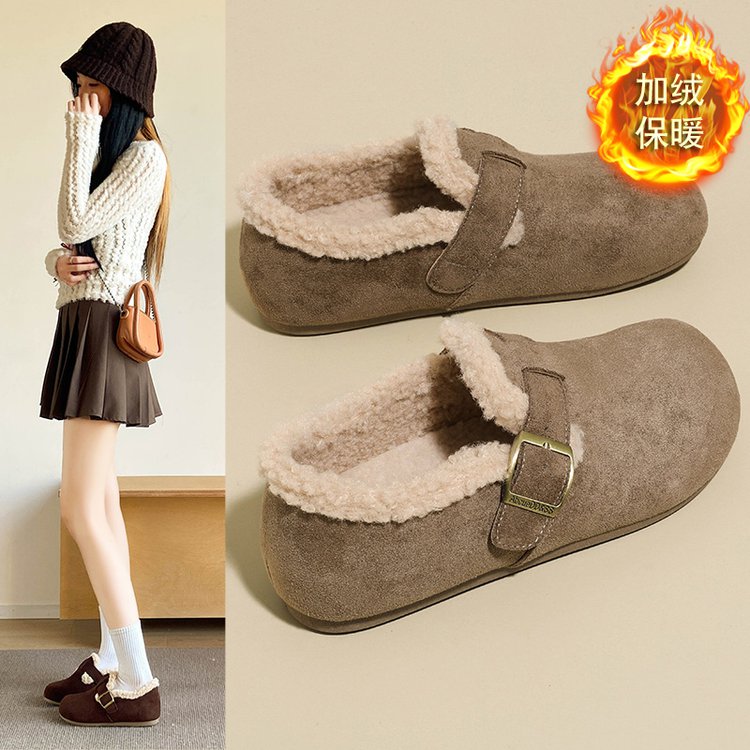 品牌平底加绒勃肯鞋毛毛鞋女外穿2025秋冬季新款保暖大头懒人棉鞋