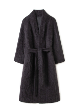 【巴依专享】冬季羊绒拉毛浴袍款长款系带优雅女人D5579  衣长106