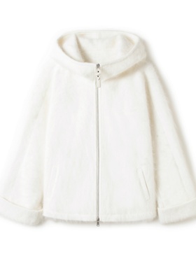 【巴依专享】连帽款拉链羊绒拉绒大衣D5589 衣长65