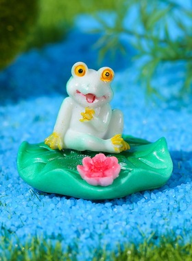 微景观水族鱼缸造景装饰品小摆件仿真青蛙荷叶树脂小摆件装饰