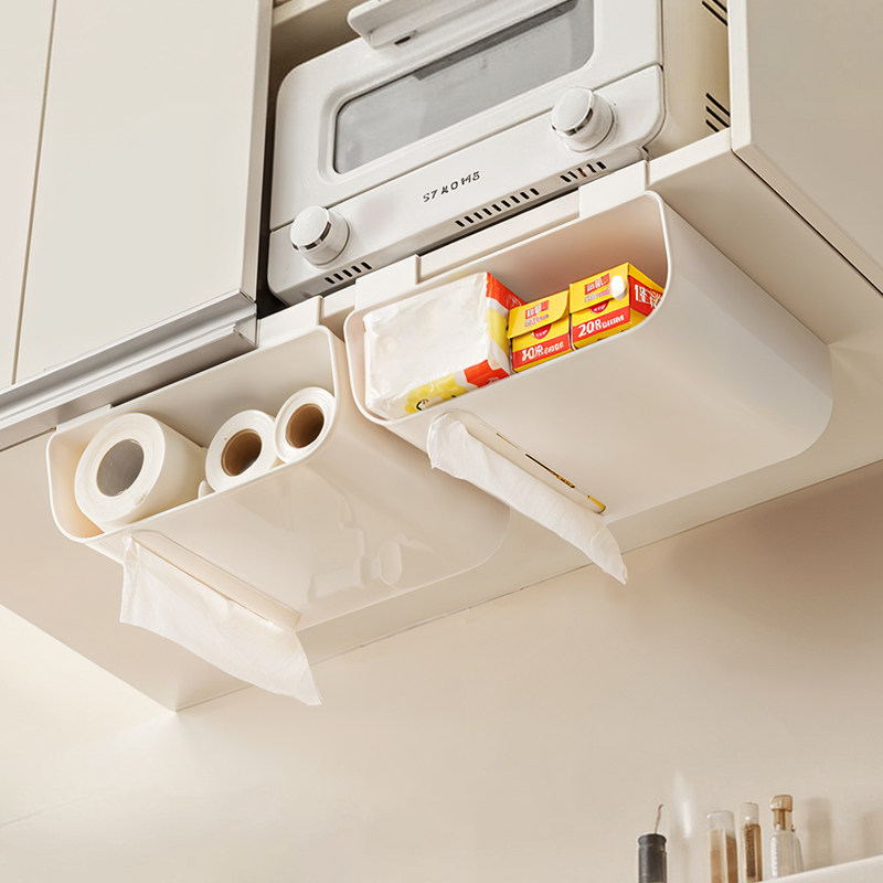 厨房纸巾架纸巾盒倒挂式悬挂卷纸架免打孔吊柜下大号保鲜膜收纳盒,收纳整理,橱柜收纳筐,淘宝优惠券,粉丝福利购,淘宝优惠卷