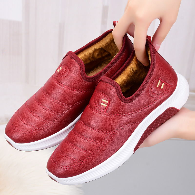 老北京棉鞋女冬季加绒保暖妈妈鞋皮面防水老人奶奶鞋棉靴加厚防滑