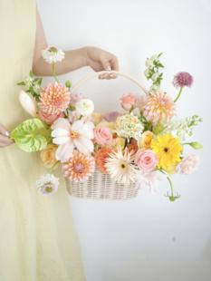 仿藤条手工编织花篮 塑料藤编手提篮绿植鲜花小花篮装饰A6