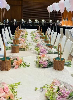 汇鑫女神节仿藤编手提花篮高档北欧悬挂编织花艺鲜花多肉绿植篮T2