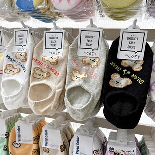 COZY可爱小熊船袜女薄棉浅口隐形袜ins潮防滑短袜 韩国东大门新款