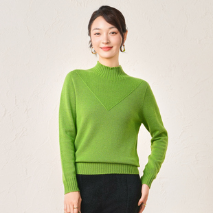 饰半高领女套衫 春竹 纯色线条装 羊毛衫 100%绵羊毛上衣 25秋冬新款
