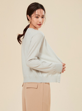 春竹/新款轻奢圆领开衫外套女基础百搭上衣针织衫-V1SE1T02