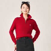 春竹正品 针织打底毛衣 羊毛衫 秋冬新款 100%纯羊毛半拉链女套衫