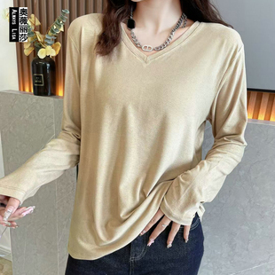 SH丽丝羊绒V领长袖时尚打底衫秋冬季温柔知性气质设计感上衣