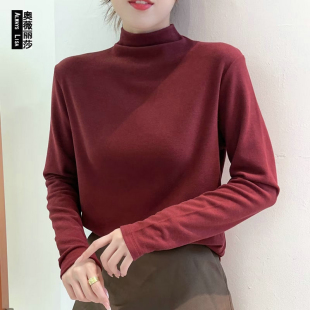 加绒加厚保暖T恤洋气内搭气质上衣 打底衫 秋冬新款 舒棉绒立领长袖