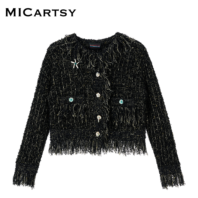 MICartsyTogo 2022钉珠花朵粗呢外套女时尚小众设计感小香风短款