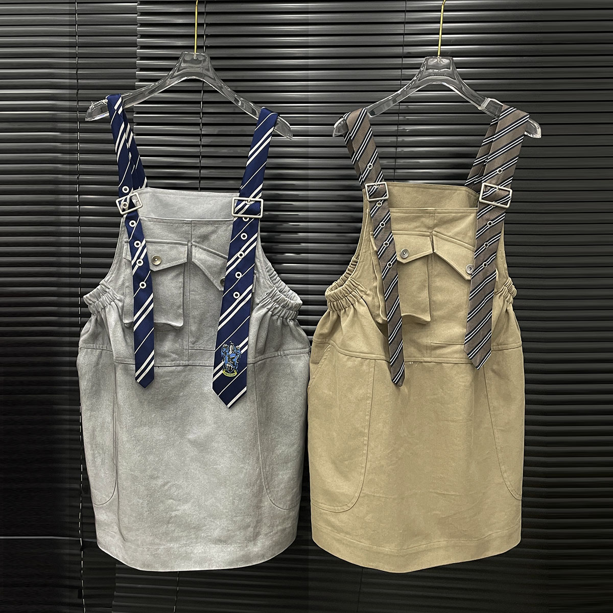 付新博女装领带设计感背带裙女小众脏脏炒色时尚宽松连衣裙14803