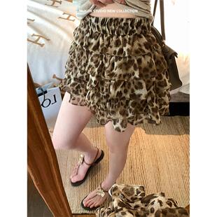 MUKOK 豹纹蓬蓬荷叶边蛋糕短裙女春夏小个子层级感减龄百搭半身裙