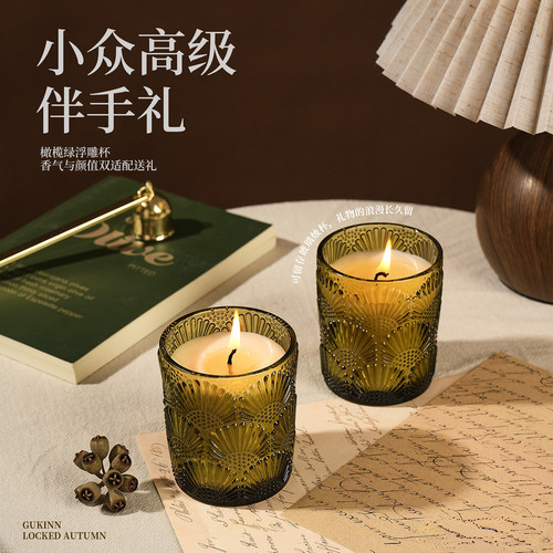 复古浮雕花纹小众香薰蜡烛卧室