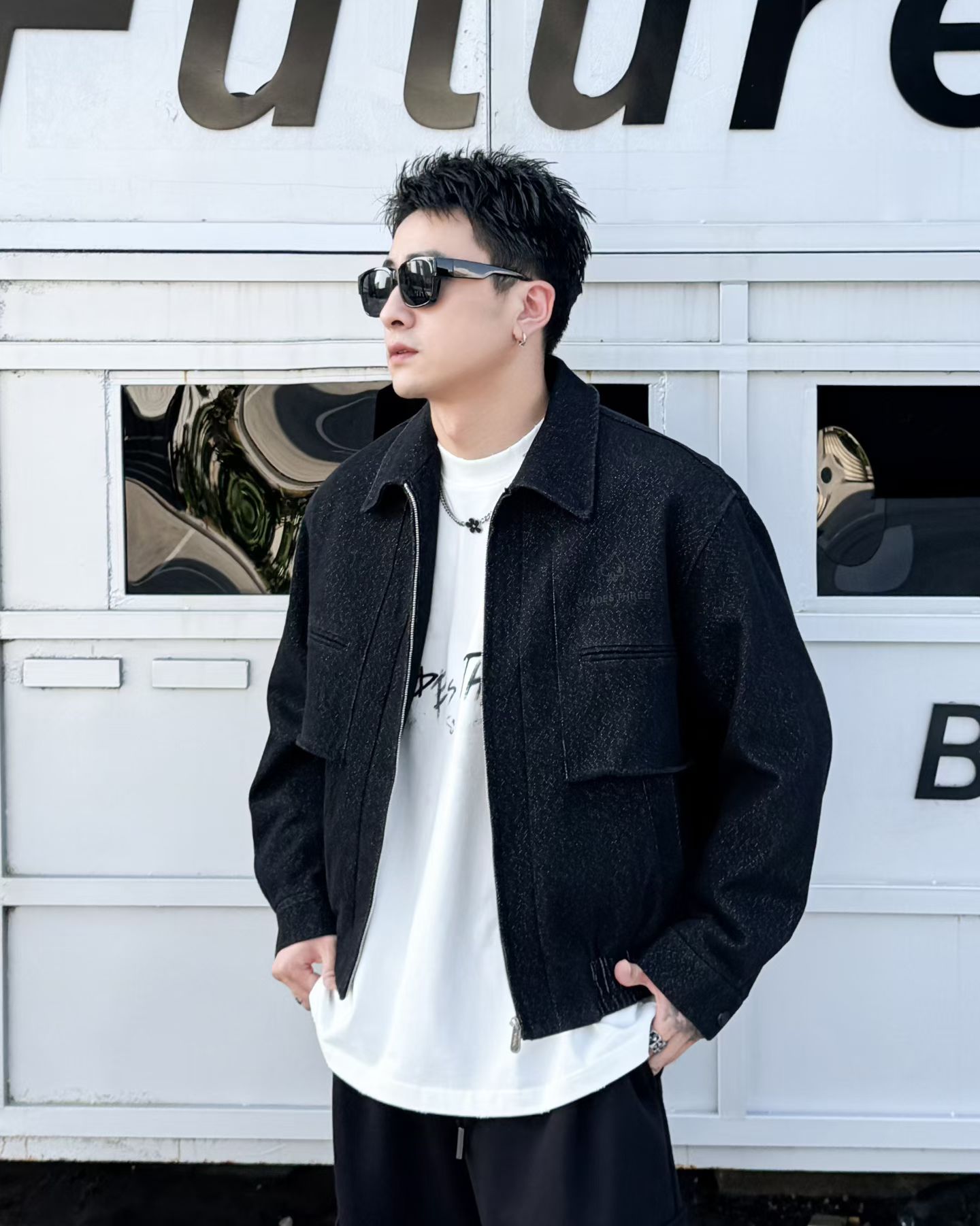 黑桃3男士翻领夹克外套宽松休闲百搭上衣潮牌简约设计师款加棉