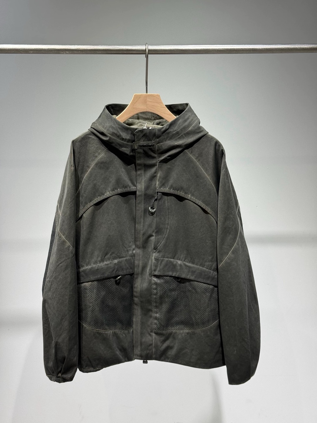 G11新款男士连帽薄外套宽松休闲拼接网眼透气防洒衣冲锋衣夹克