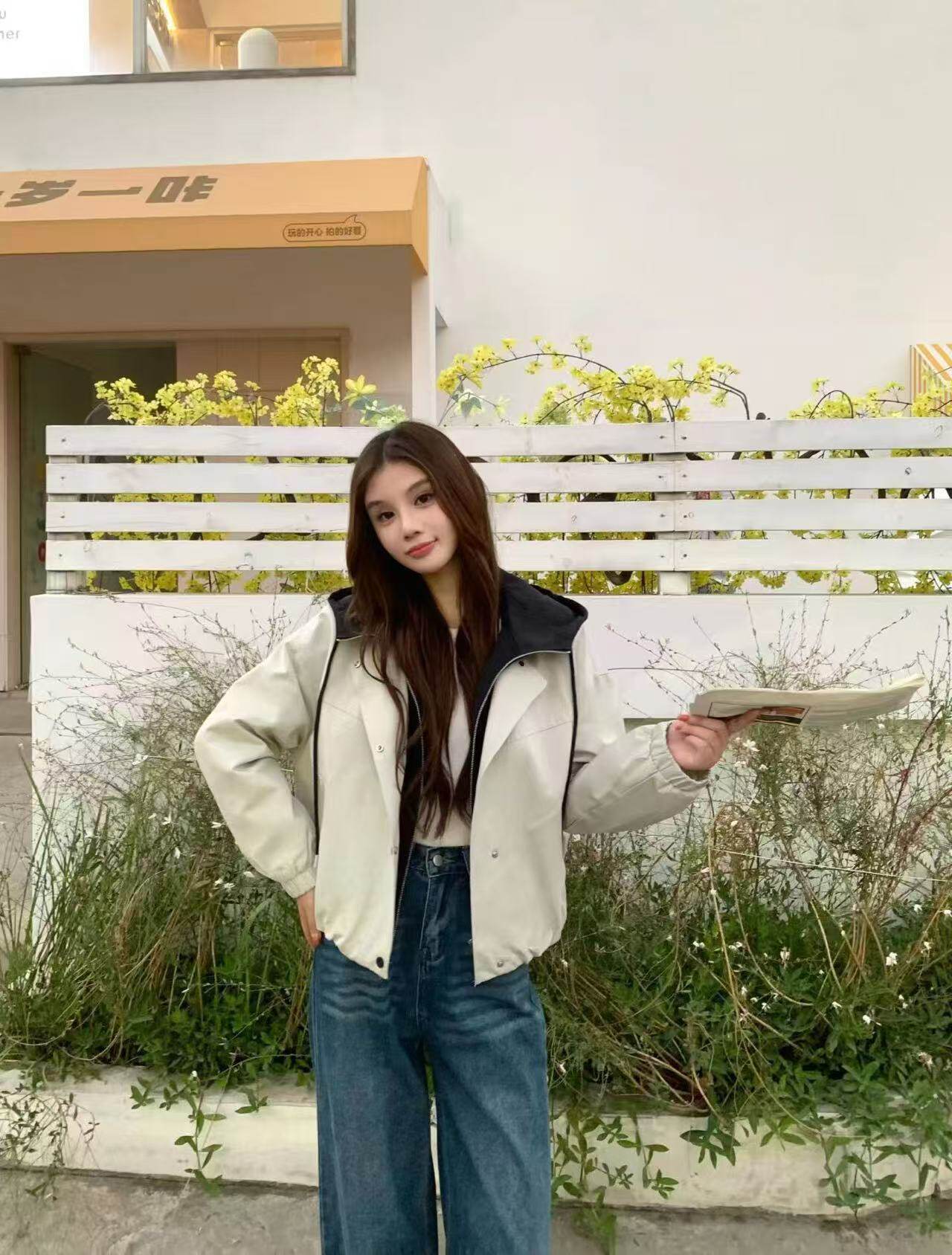 可脱卸卫衣帽假两件外套女2026春季新款蛋白皮衣休闲上衣