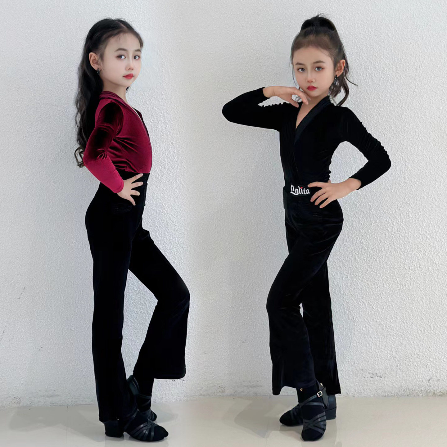 2026秋冬拉丁舞服女少儿童新款高腰修身舞蹈训练功习上衣长裤套装