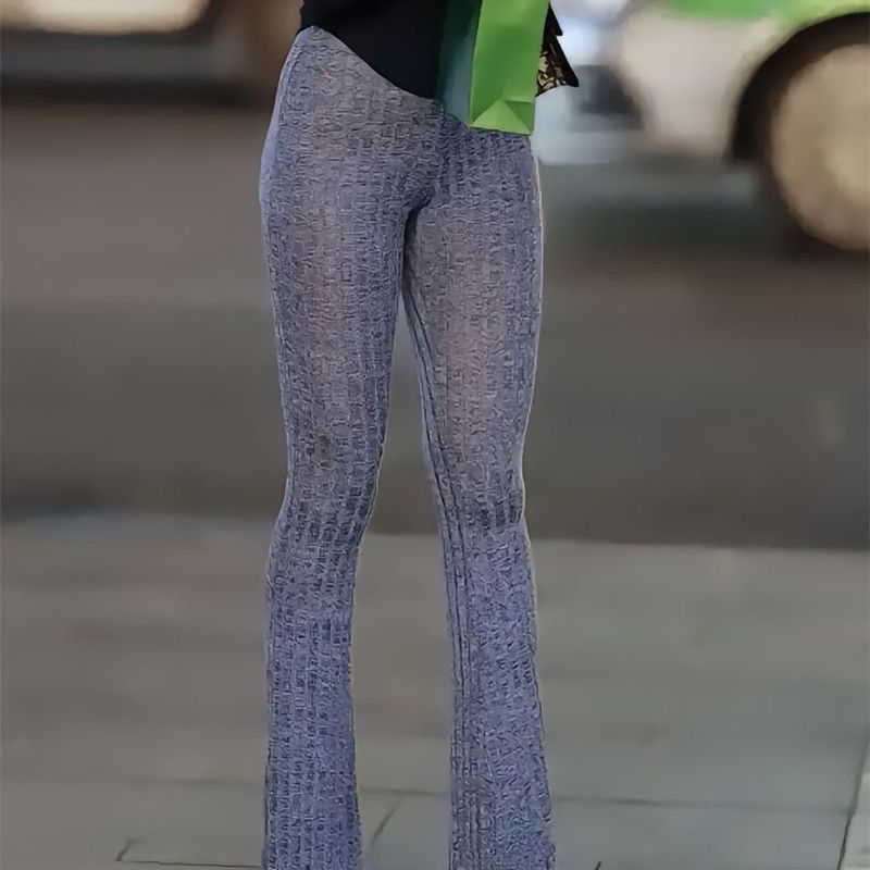 包臀紧身辣妹喇叭裤女裆部拉链弯腰透内超薄高腰瑜伽打底裤弹力露