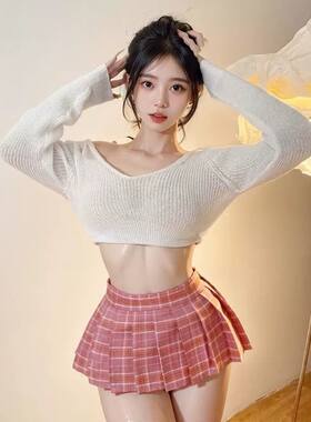 百褶裙女迷你无内衬安全裤裙子