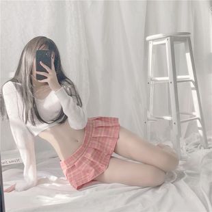 18CM cos软妹擦边女格子百褶裙女迷你无内衬安全裤裙子学生日系裙